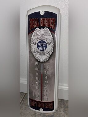 Police Department Metal Wall Thermometer - White Frame, Blue Accent